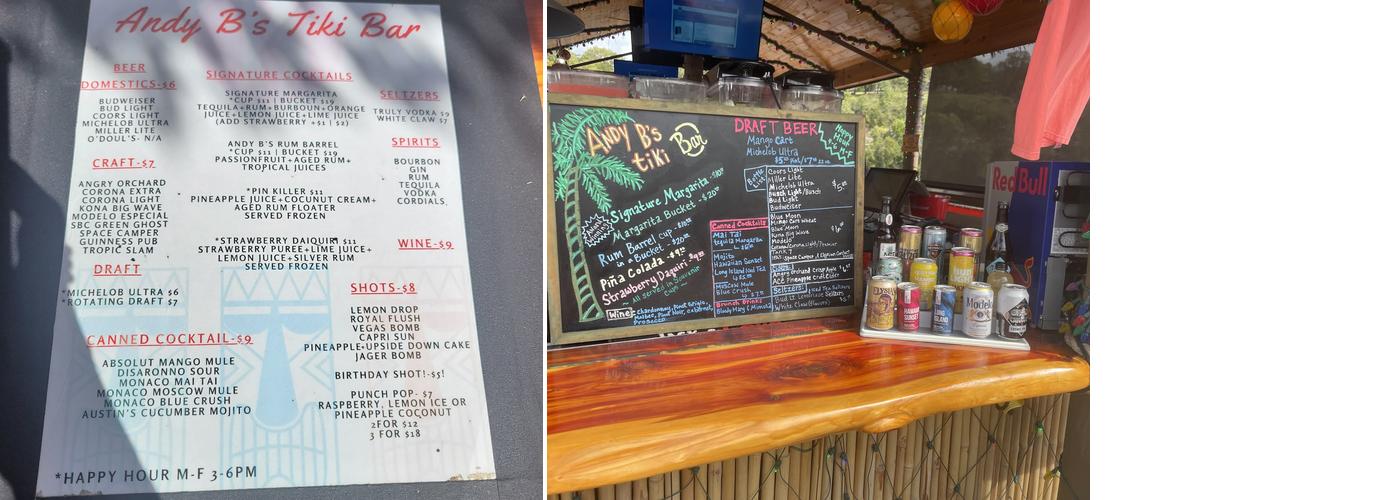 Andy B's Tiki Bar Menu