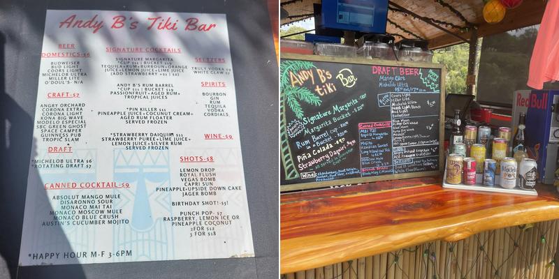 Andy B's Tiki Bar Menu