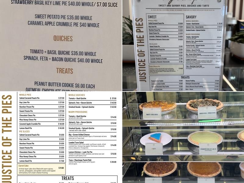 Justice of the Pies Menu
