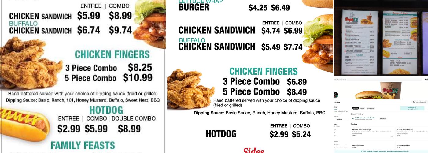 Burger 101 Menu
