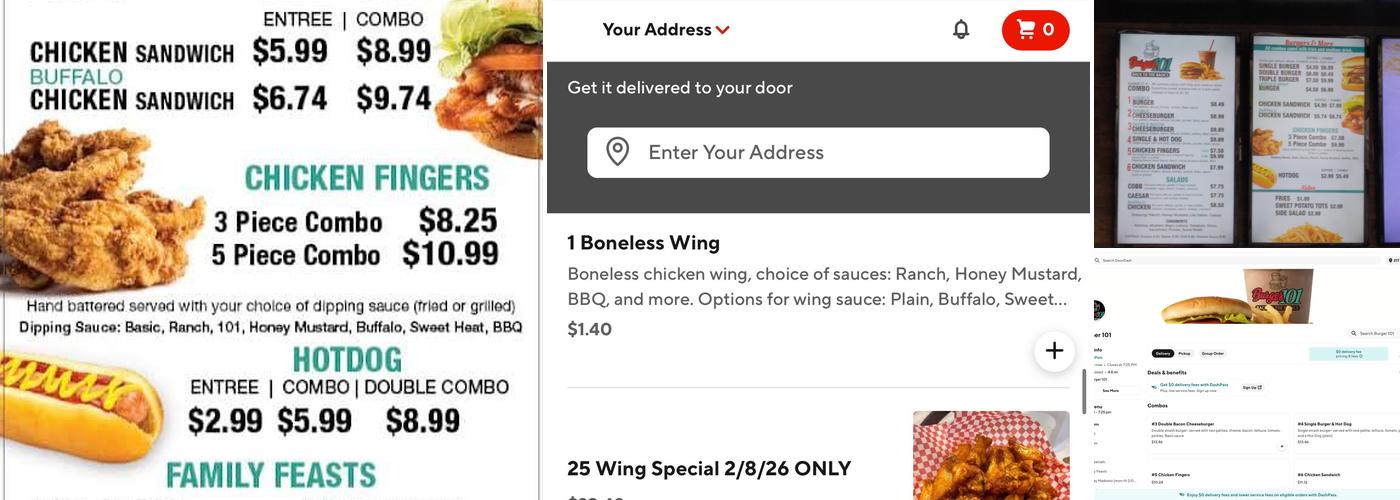 Burger 101 Menu