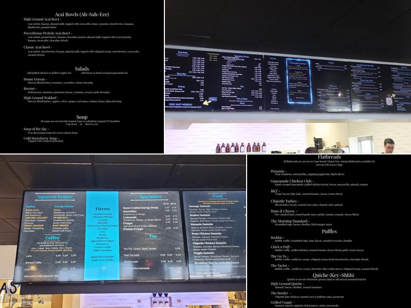 High Ground Cafe and Espresso Bar Menu