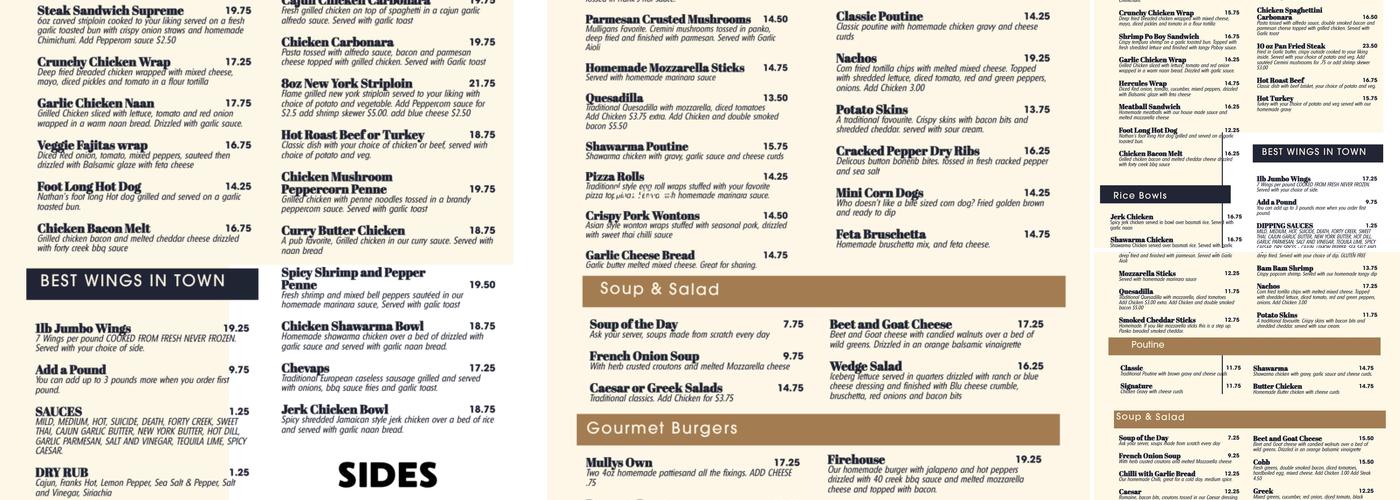 Mulligans Pub and Grill Menu