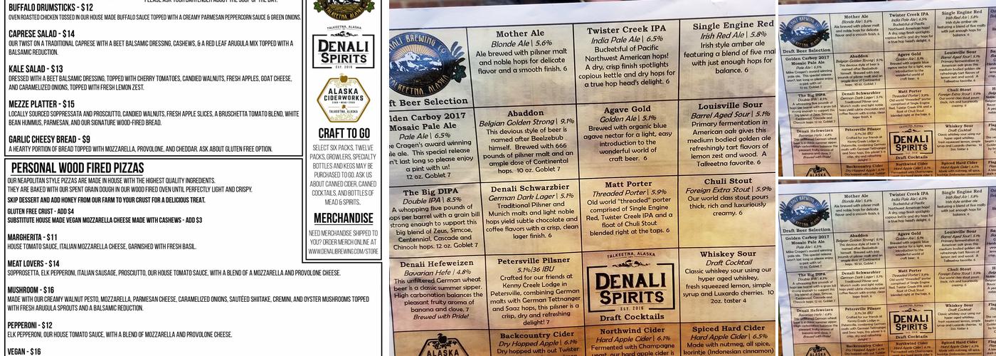 Denali Brewing Company Menu