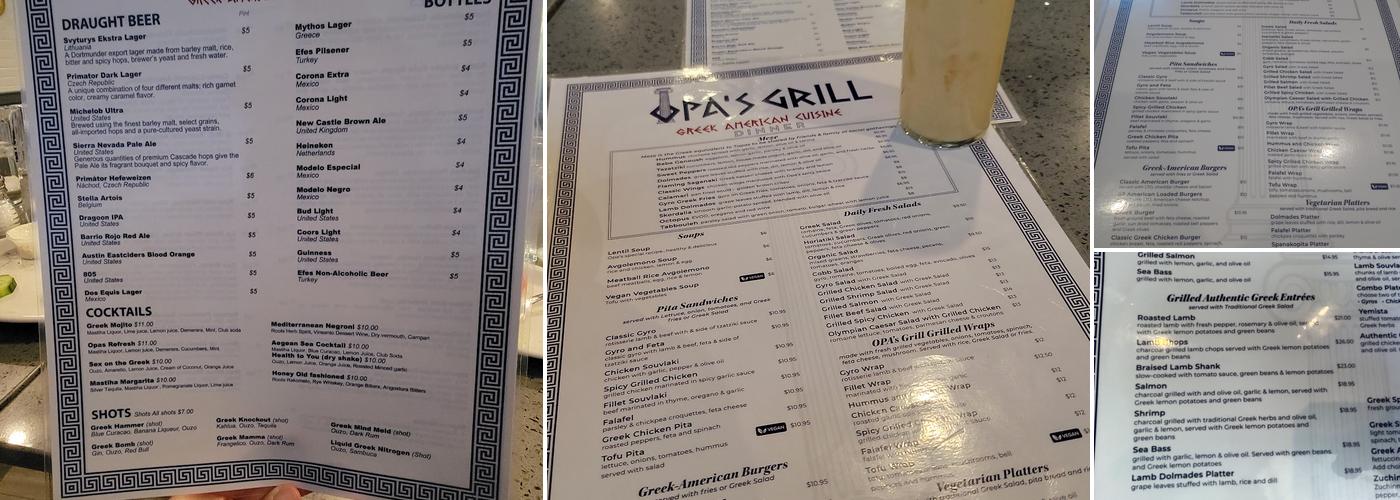 Opas Grill on 4th ave Greek American cuisine Menu