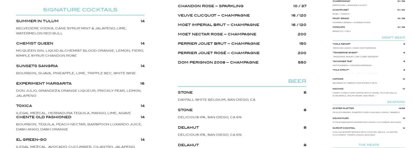 Downtown Experiment Menu