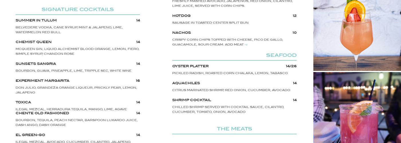 Downtown Experiment Menu