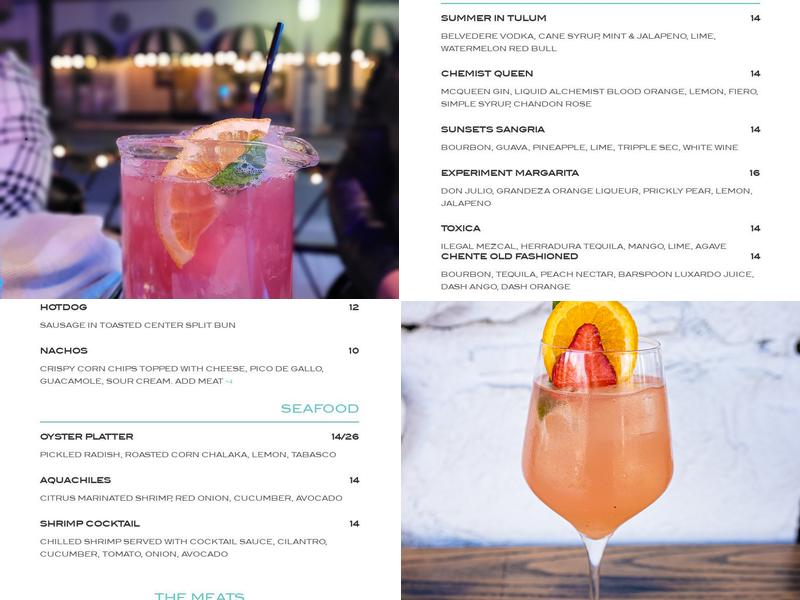 Downtown Experiment Menu