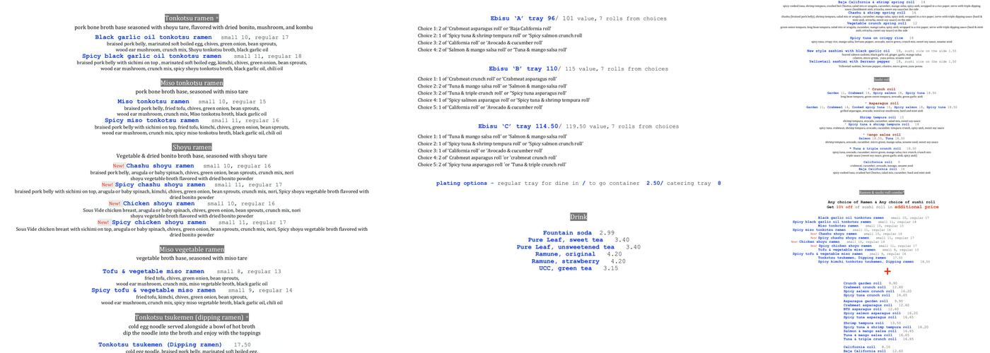 Ebisu Ramen and Sushi Menu