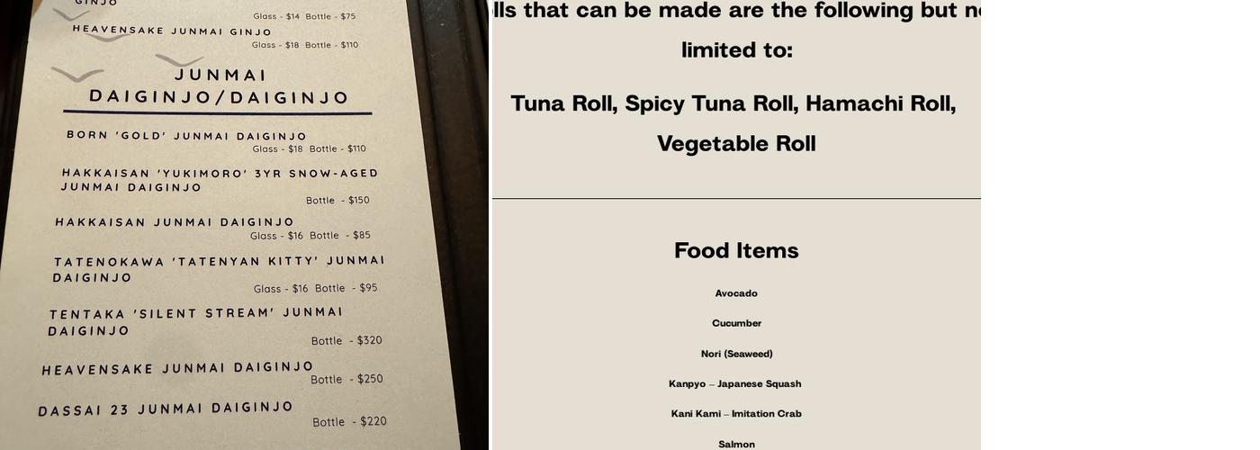 Sunset Sushi Omakase Menu