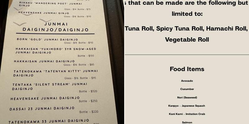 Sunset Sushi Omakase Menu