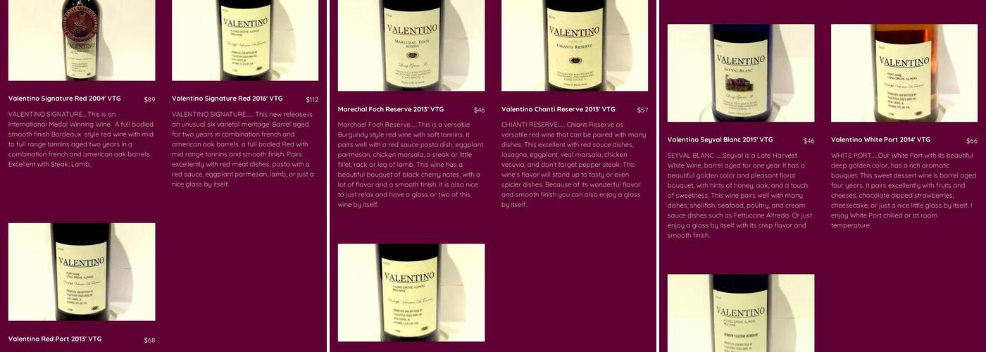 Valentino Vineyards & Winery Menu