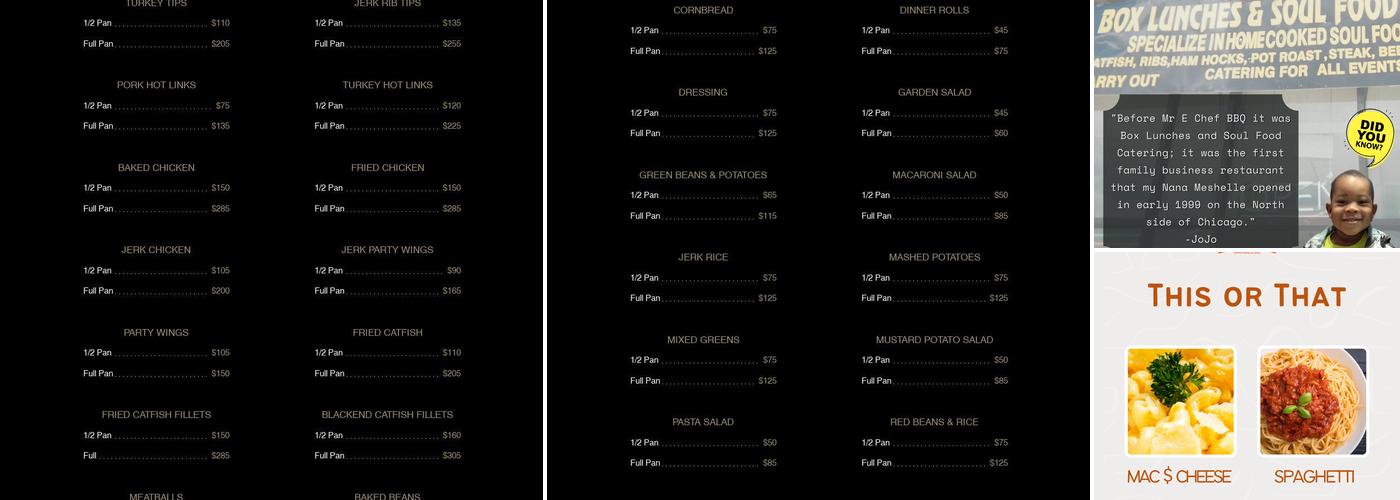 Mr E Chef Catering LLC Menu