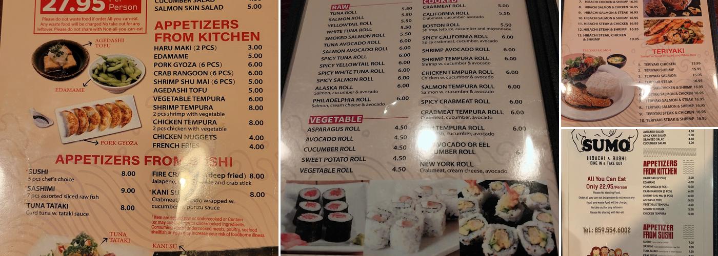 Sumo Hibachi and Sushi Menu