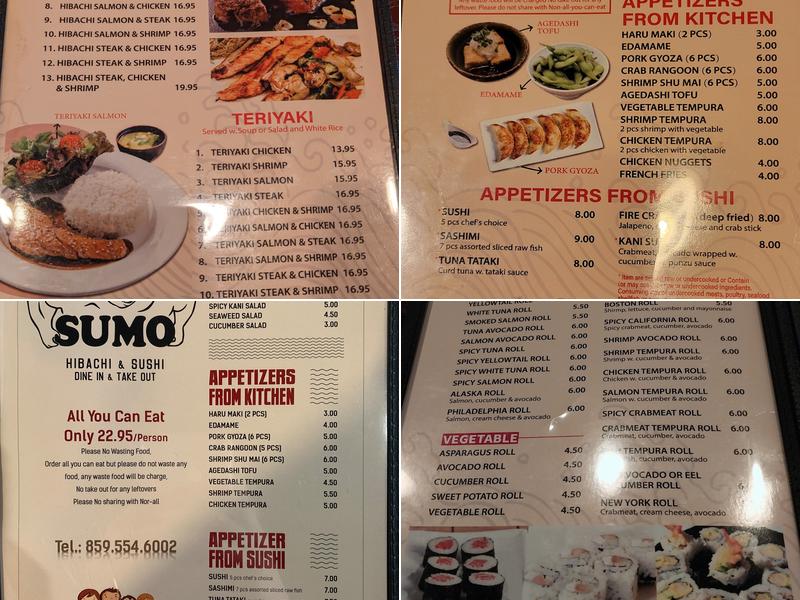 Sumo Hibachi and Sushi Menu