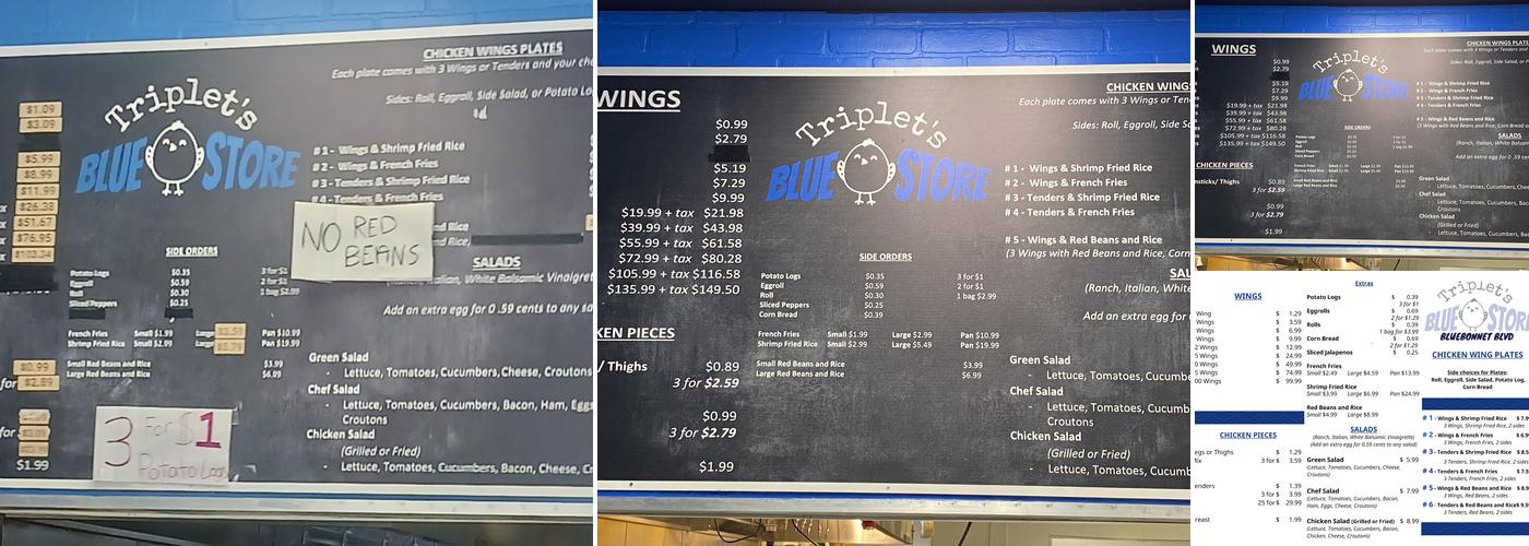 Triplet's Blue Store Chicken Menu
