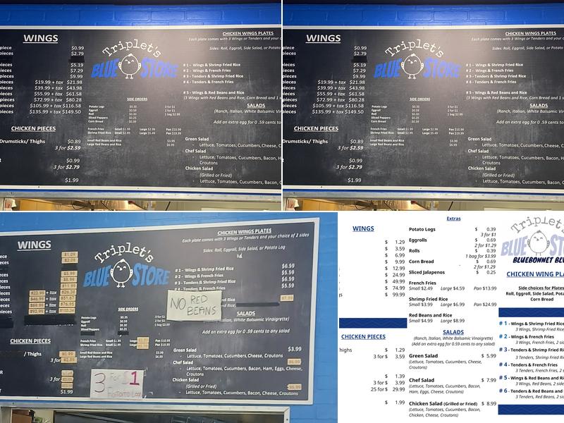 Triplet's Blue Store Chicken Menu