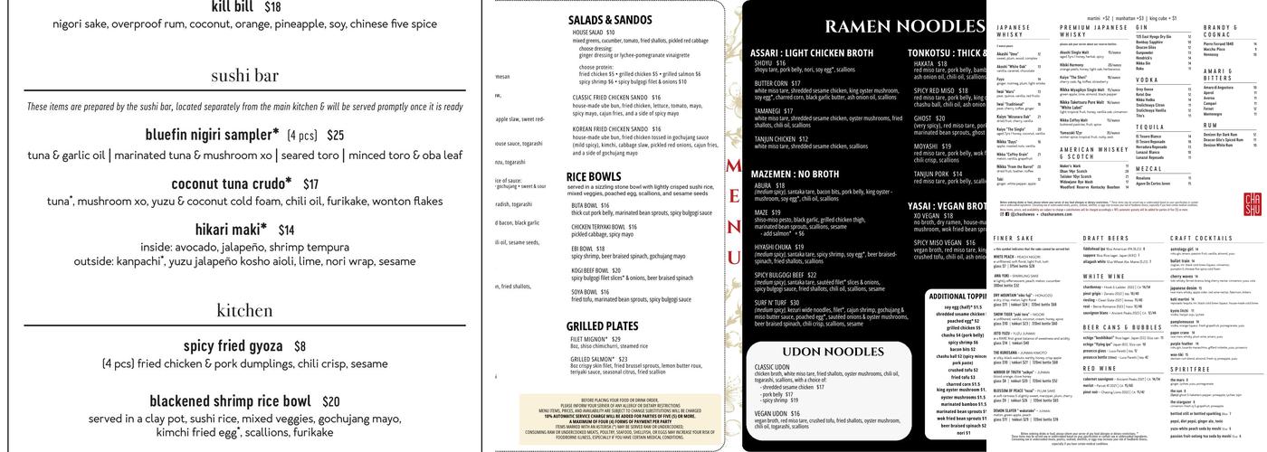Chashu Ramen + Izakaya Menu