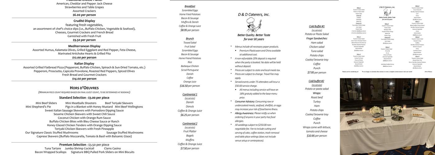 D & D Caterers Menu