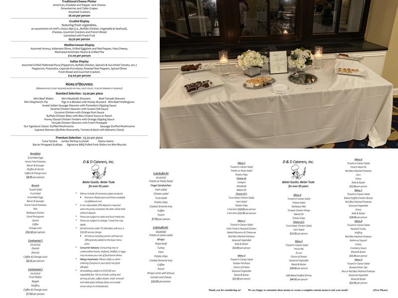 D & D Caterers Menu