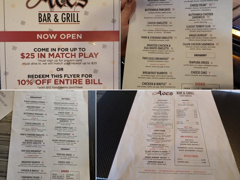 Aces Bar & Grill (East) Menu