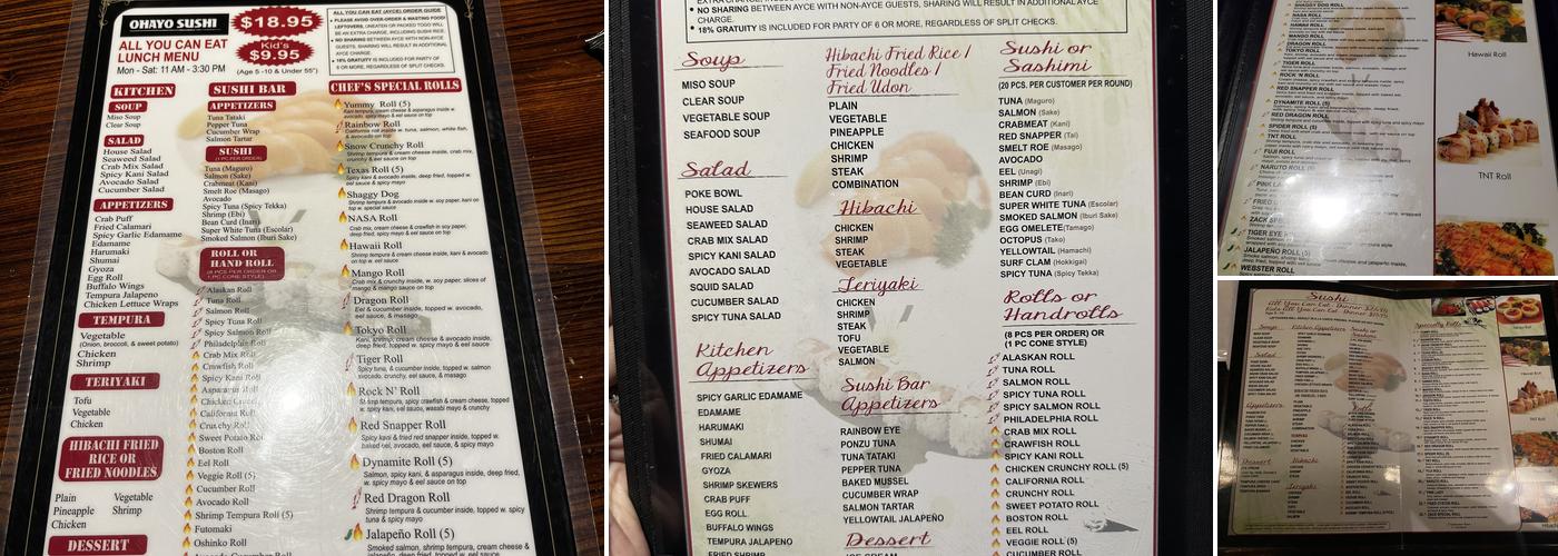 Ohayo Sushi Menu