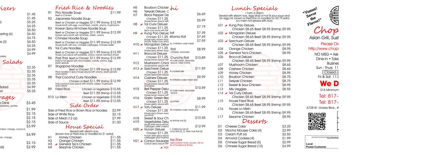Chopsticks Menu
