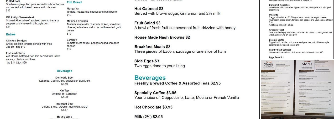 Steels Cafe and Grill Menu