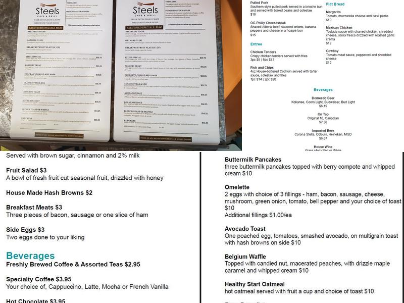 Steels Cafe and Grill Menu