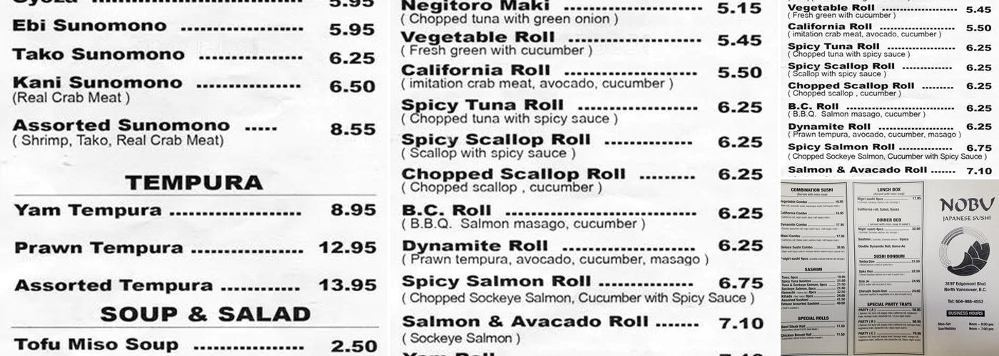 Nobu Sushi Menu