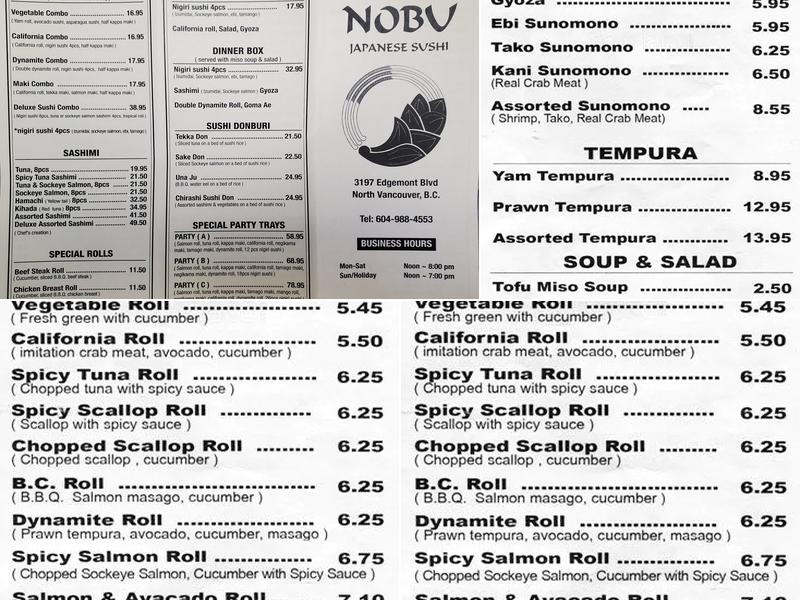 Nobu Sushi Menu