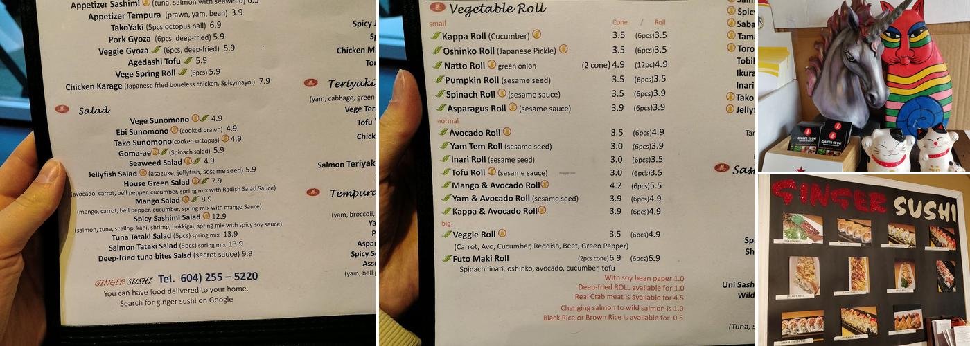 Ginger Sushi Menu