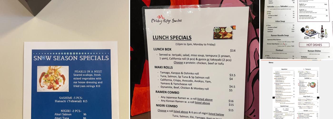Frisby Ridge Sushi Menu
