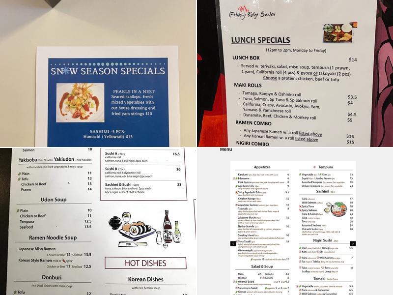 Frisby Ridge Sushi Menu