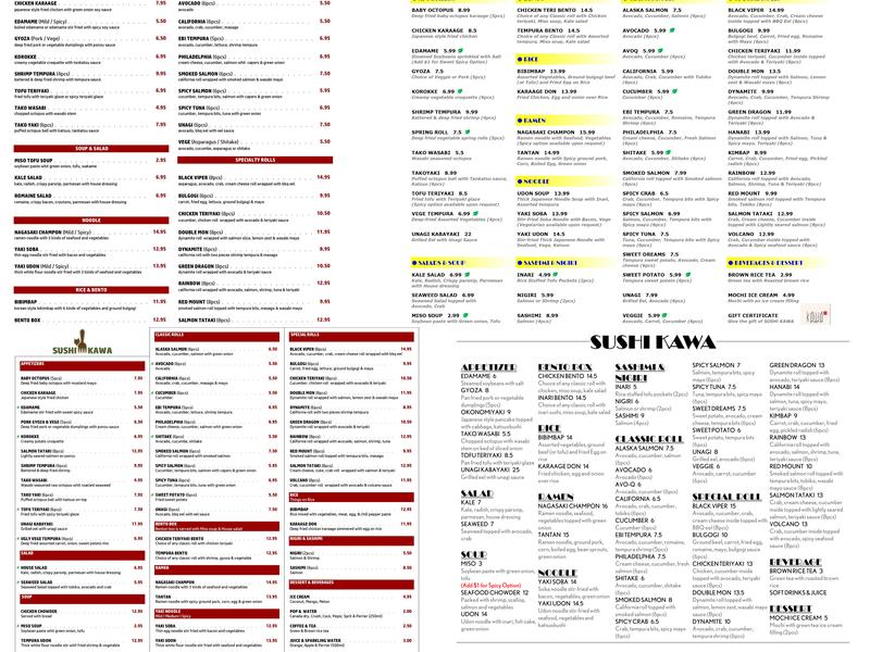 Sushi Kawa Menu