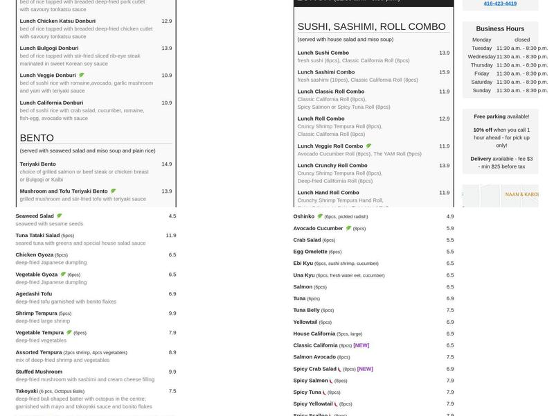 Nigiri-Ya (Leaside) Menu