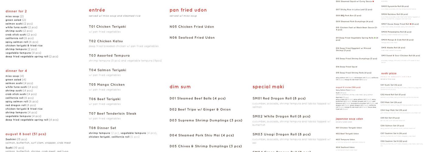 August 8 Chinatown Menu