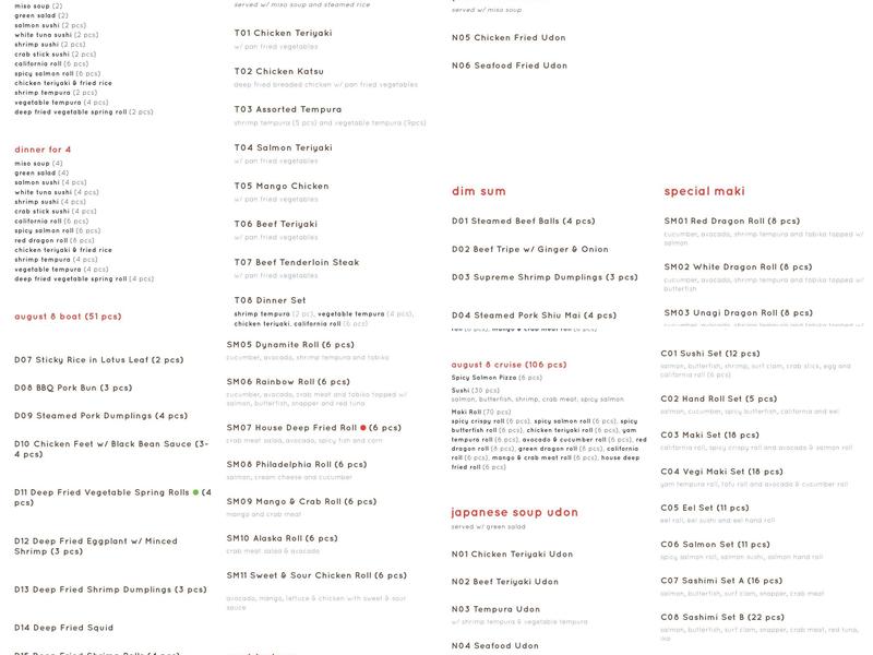 August 8 Chinatown Menu