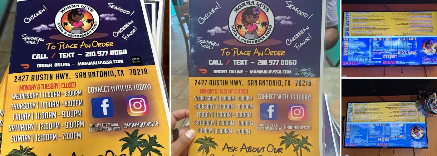 Momma Luv's Soul & Caribbean Food Menu
