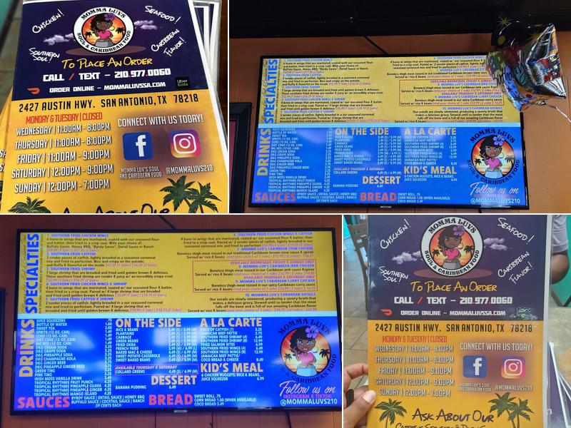 Momma Luv's Soul & Caribbean Food Menu