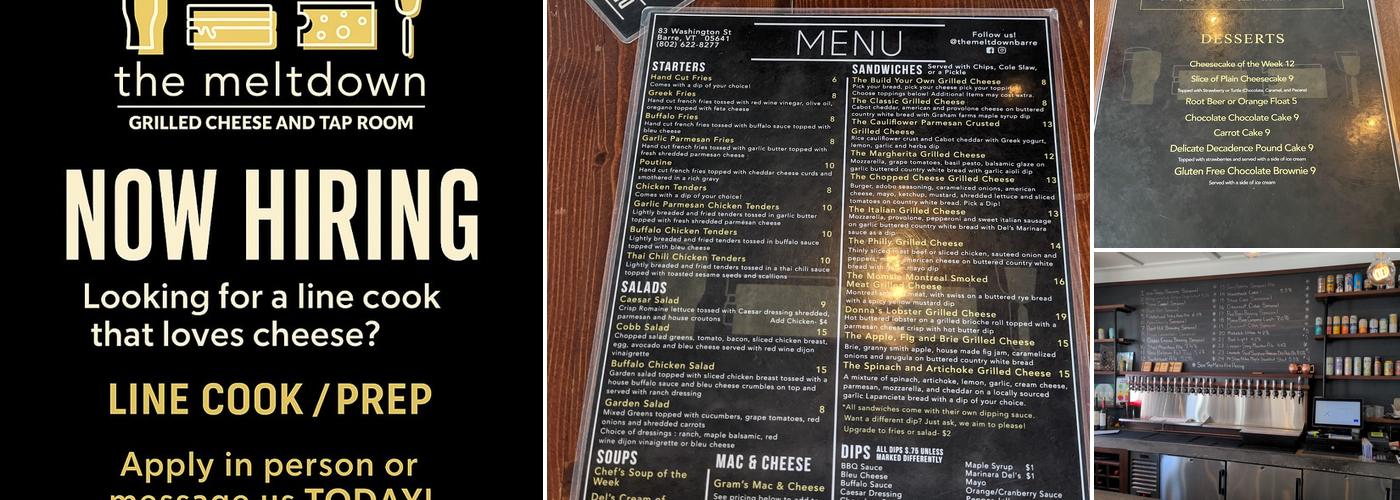 The Meltdown Grilled Cheese and Tap Room Menu