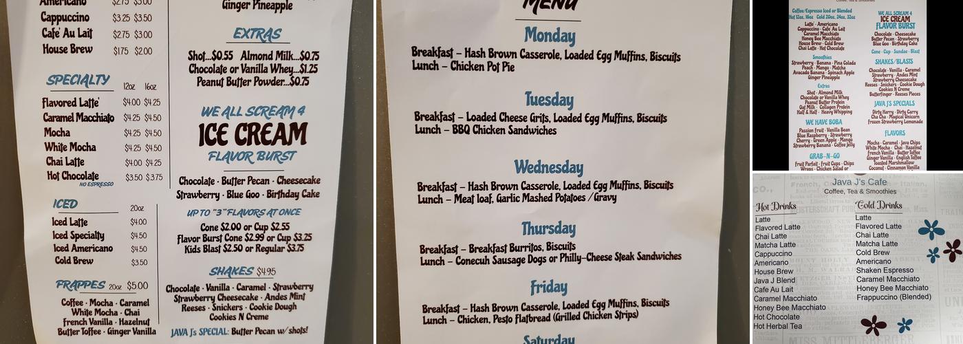 Java J's Cafe Menu