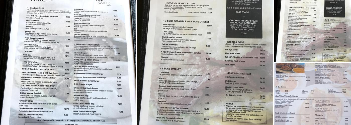 The Glitz Cafe Menu