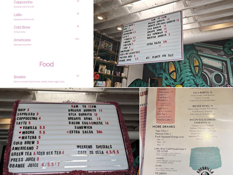 Guerrilla Cafecito Menu