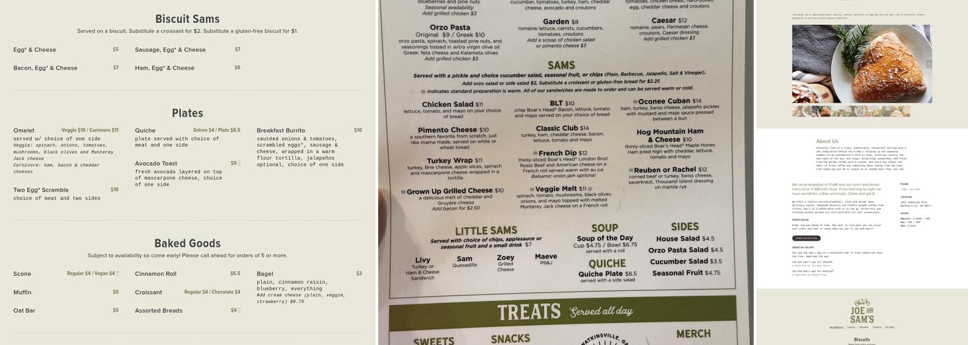 Joe and Sam’s Café Menu