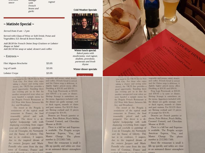 Pergola Des Artistes Menu