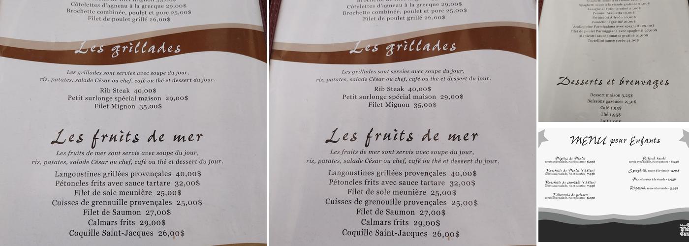 Restaurant Le Vieux Canal Menu