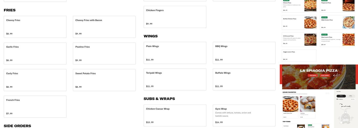 La Spiaggia Pizza Menu