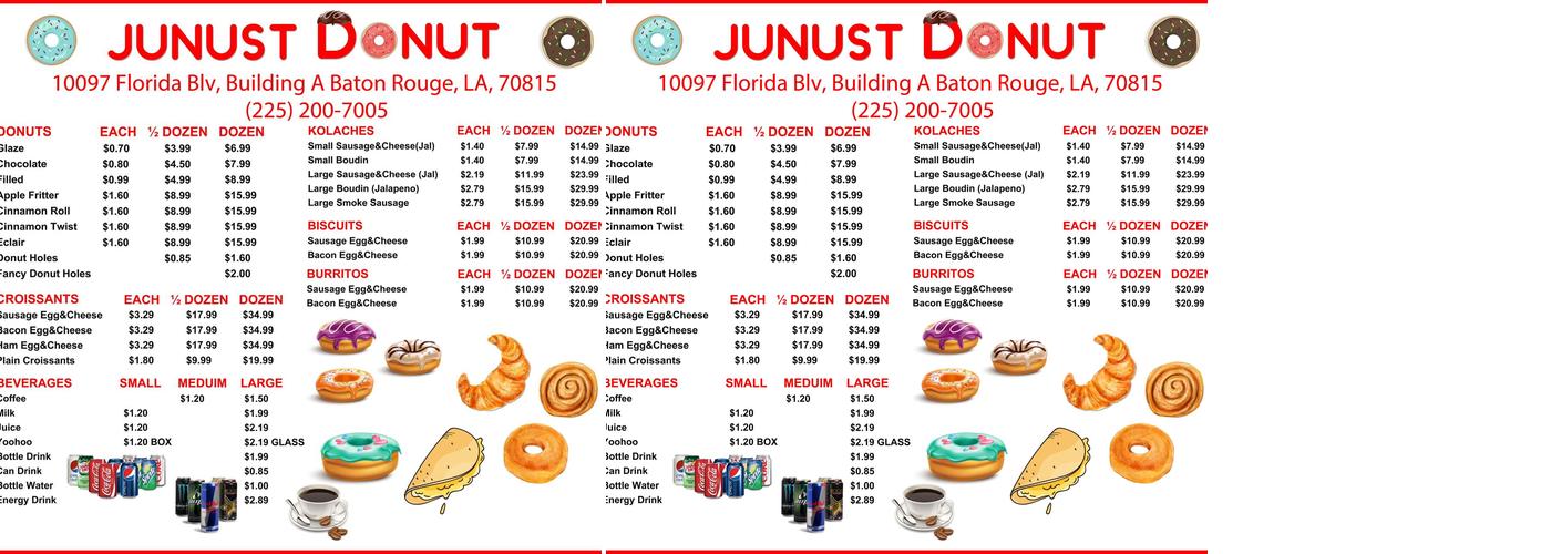 Junust Donut&Breakfast Menu