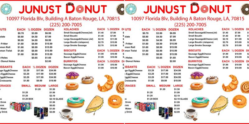 Junust Donut&Breakfast Menu